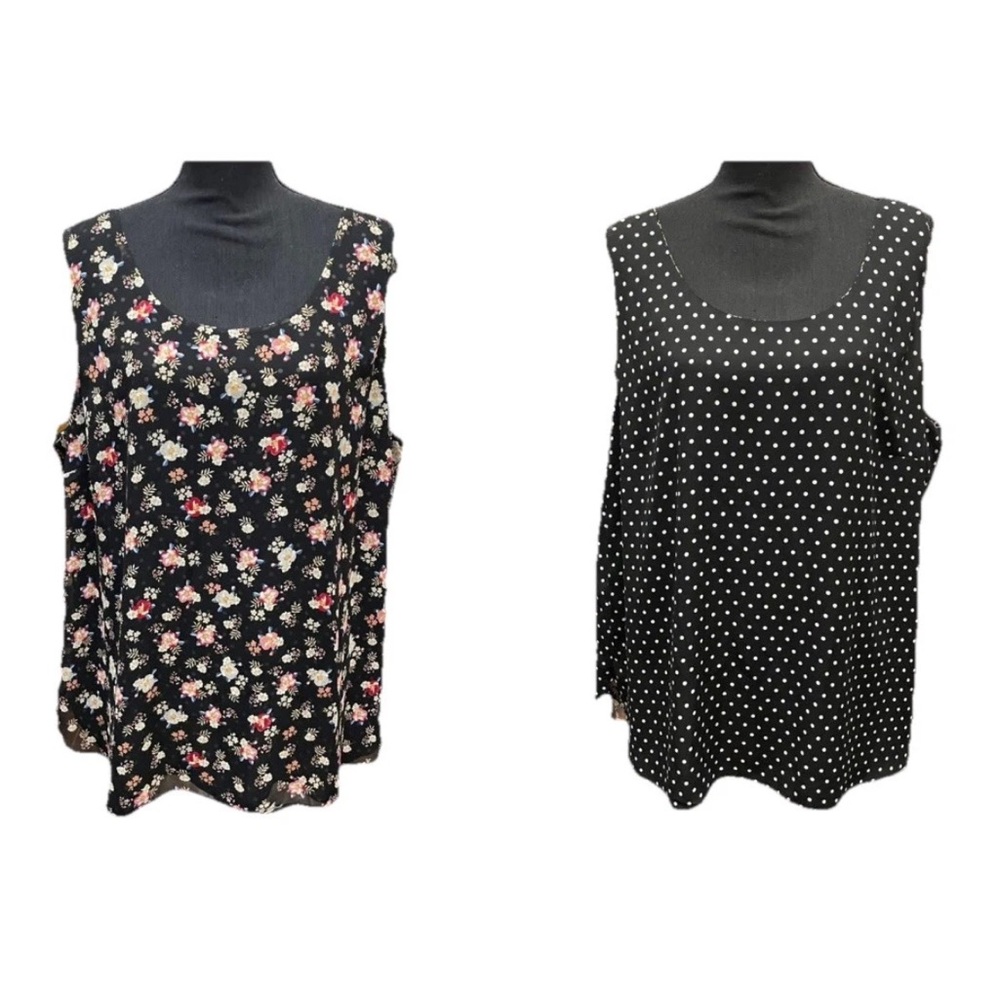 NWT CHICO’S Size 4 or US 20/22 Reversible Tank Top FLORAL/POLKA DOT Black White